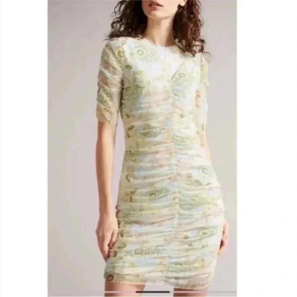 NWT TED BAKER AINYA RUCHED MESHED DRESS SZ 14 US OR TED SZ 6